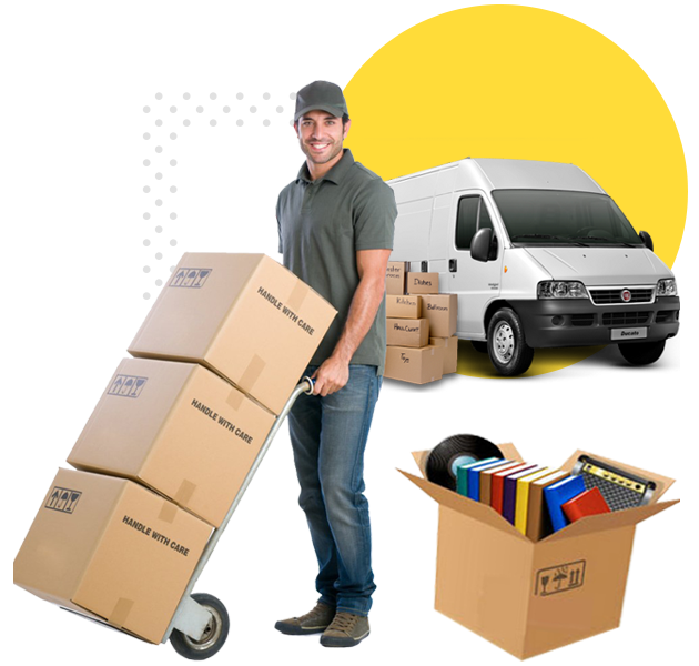 Mover with boxes and delivery van