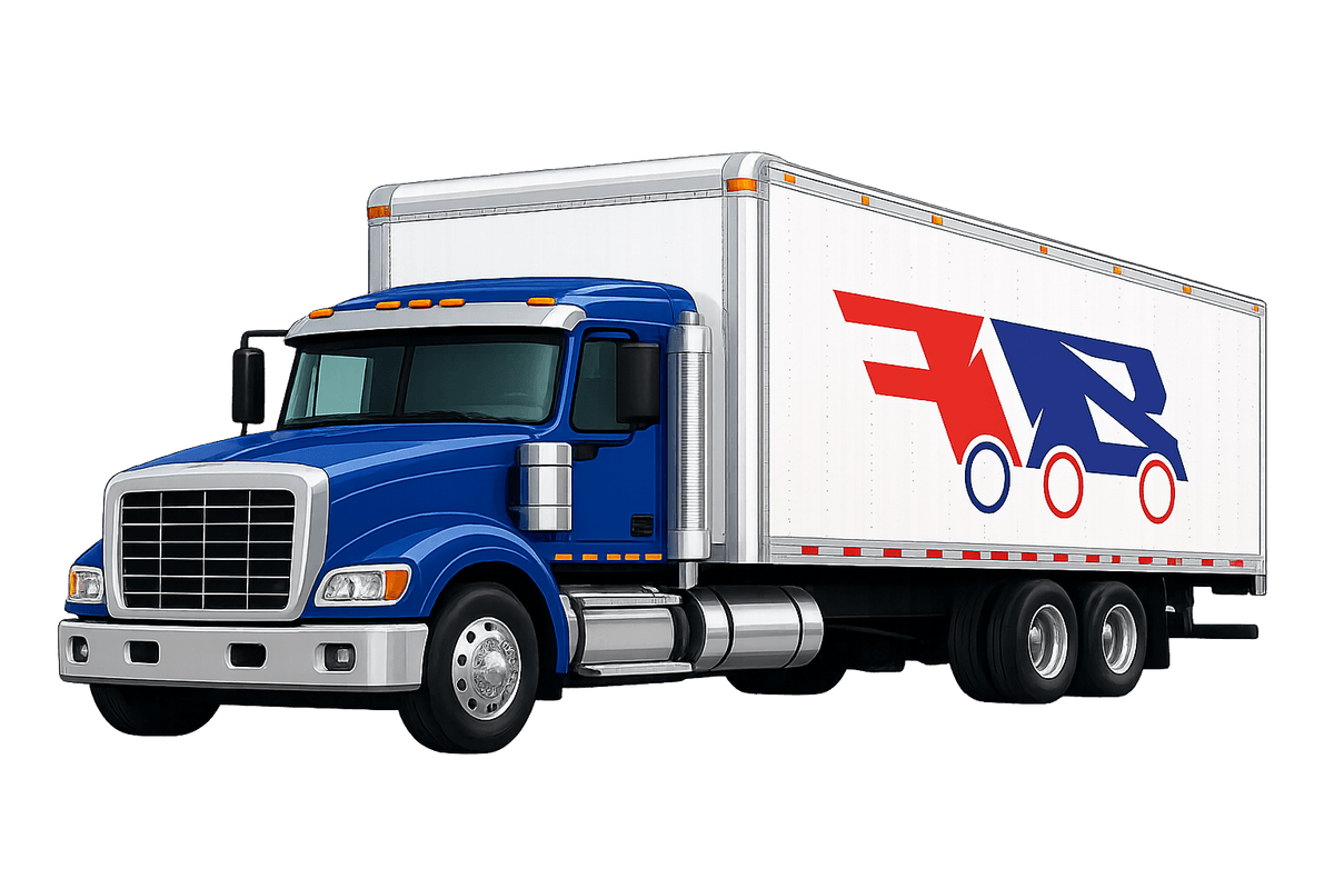 Freight Bridge LLC blue box truck with the company logo on the trailer